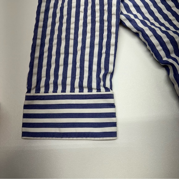 Lafayette 148 Striped Three Quarter Sleeve Button Down Shirt Womens Size 10 - Picture 6 of 10